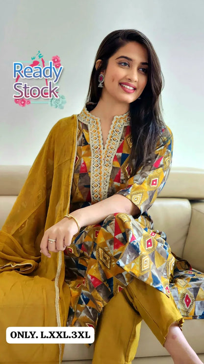 Beautiful Designer Pure Mudal Print Kurti with Pent &amp; Dupptta Set