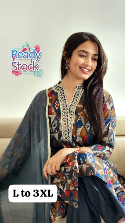 Beautiful Designer Pure Mudal Print Kurti with Pent &amp; Dupptta Set