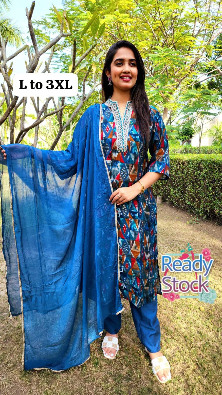Beautiful Designer Pure Mudal Print Kurti with Pent &amp; Dupptta Set
