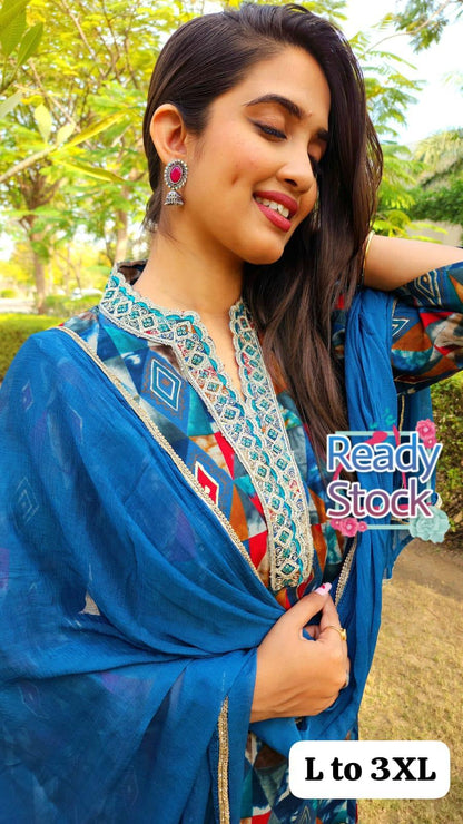 Beautiful Designer Pure Mudal Print Kurti with Pent &amp; Dupptta Set
