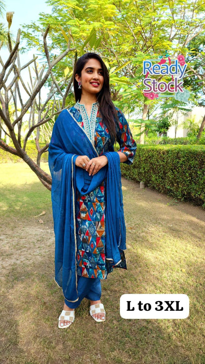 Beautiful Designer Pure Mudal Print Kurti with Pent &amp; Dupptta Set