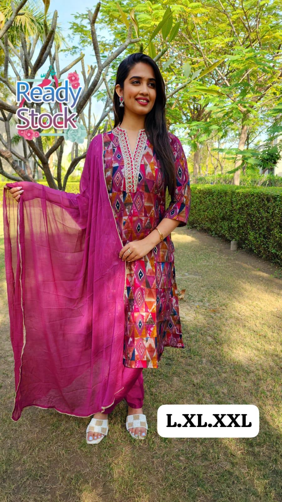 Beautiful Designer Pure Mudal Print Kurti with Pent &amp; Dupptta Set