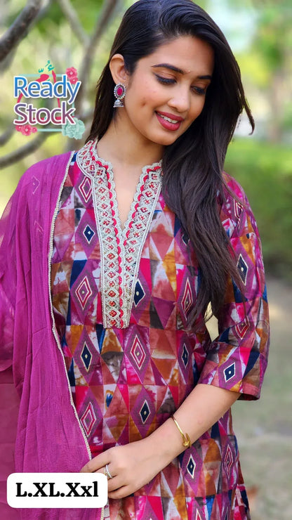 Beautiful Designer Pure Mudal Print Kurti with Pent &amp; Dupptta Set