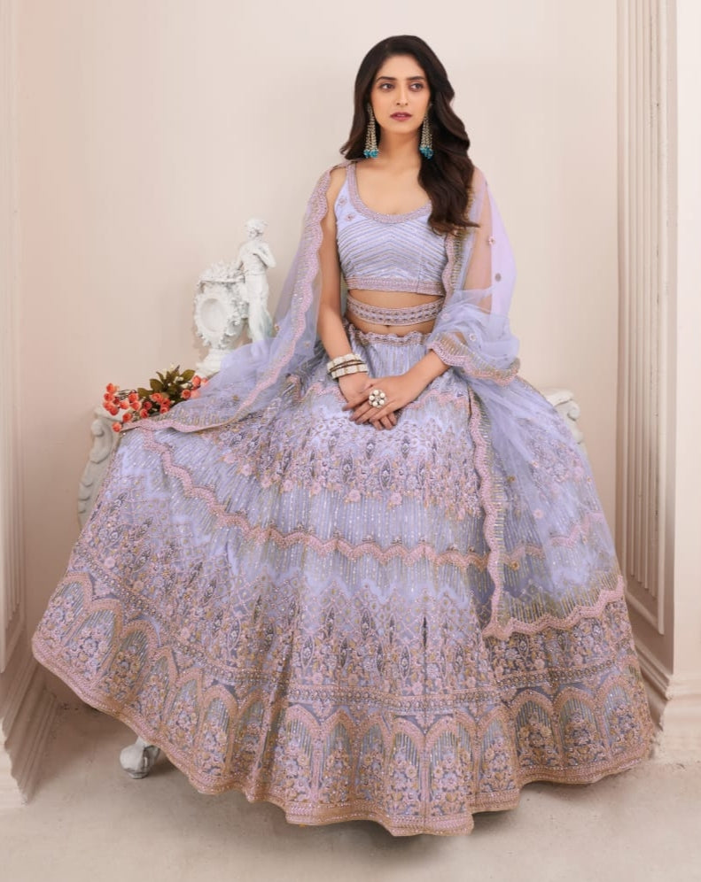 Beautiful Designer Pink Pearl Work Net Bridesmaid Lehenga Choli