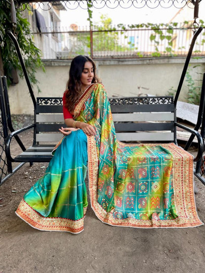 Beautiful Designer Bandhani Brige Moss Chiffon Saree