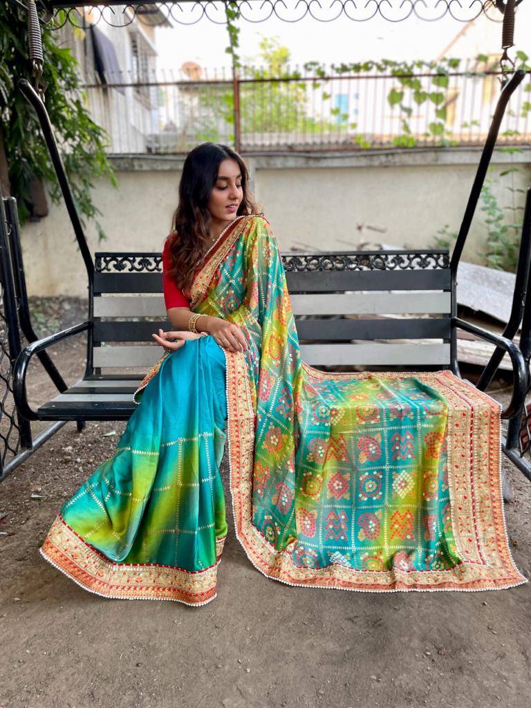 Beautiful Designer Bandhani Brige Moss Chiffon Saree