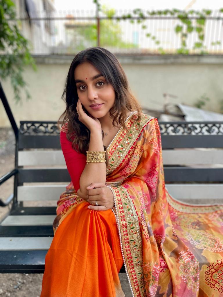 Beautiful Designer Bandhani Brige Moss Chiffon Saree