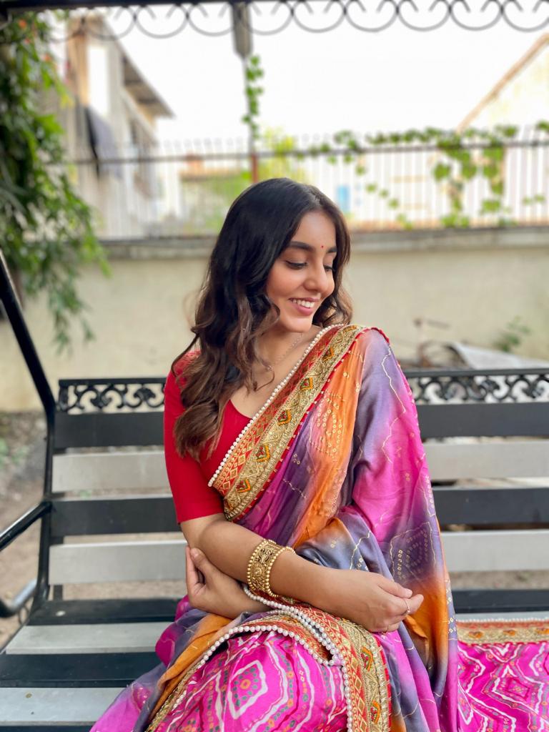 Beautiful Designer Bandhani Brige Moss Chiffon Saree