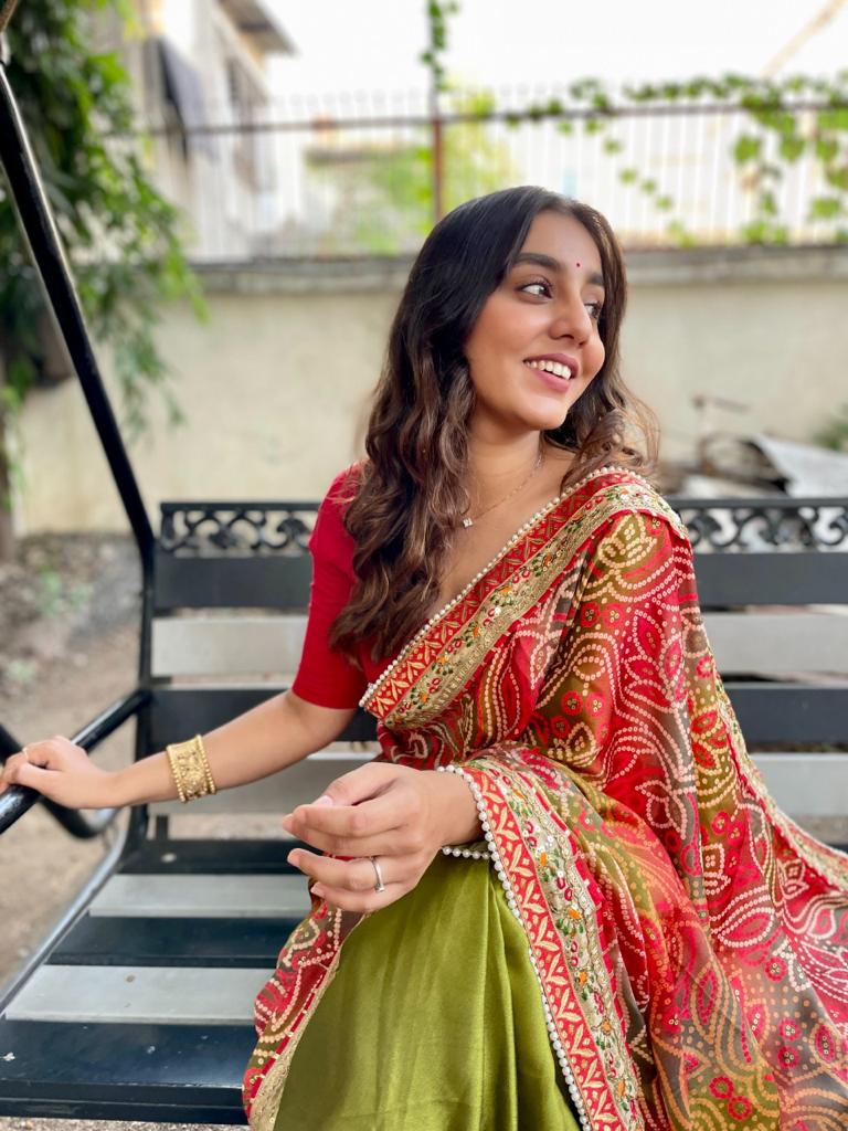 Beautiful Designer Bandhani Brige Moss Chiffon Saree