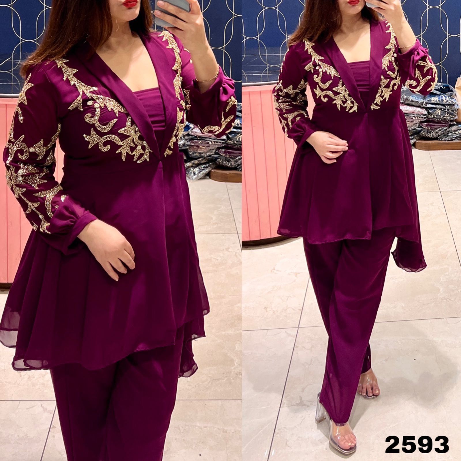 Beautiful Designer Georgette Handwork Co-ord Set