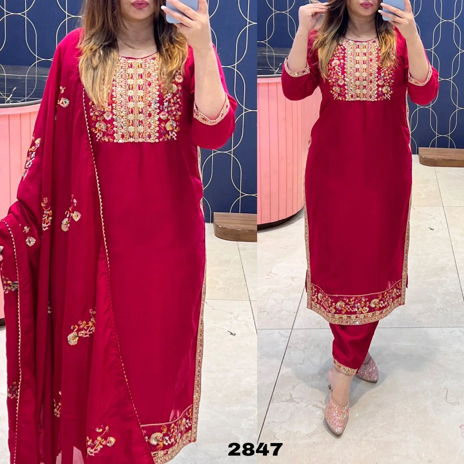 Beautiful Designer Kurti With Pant &amp; Sequence Dupatta