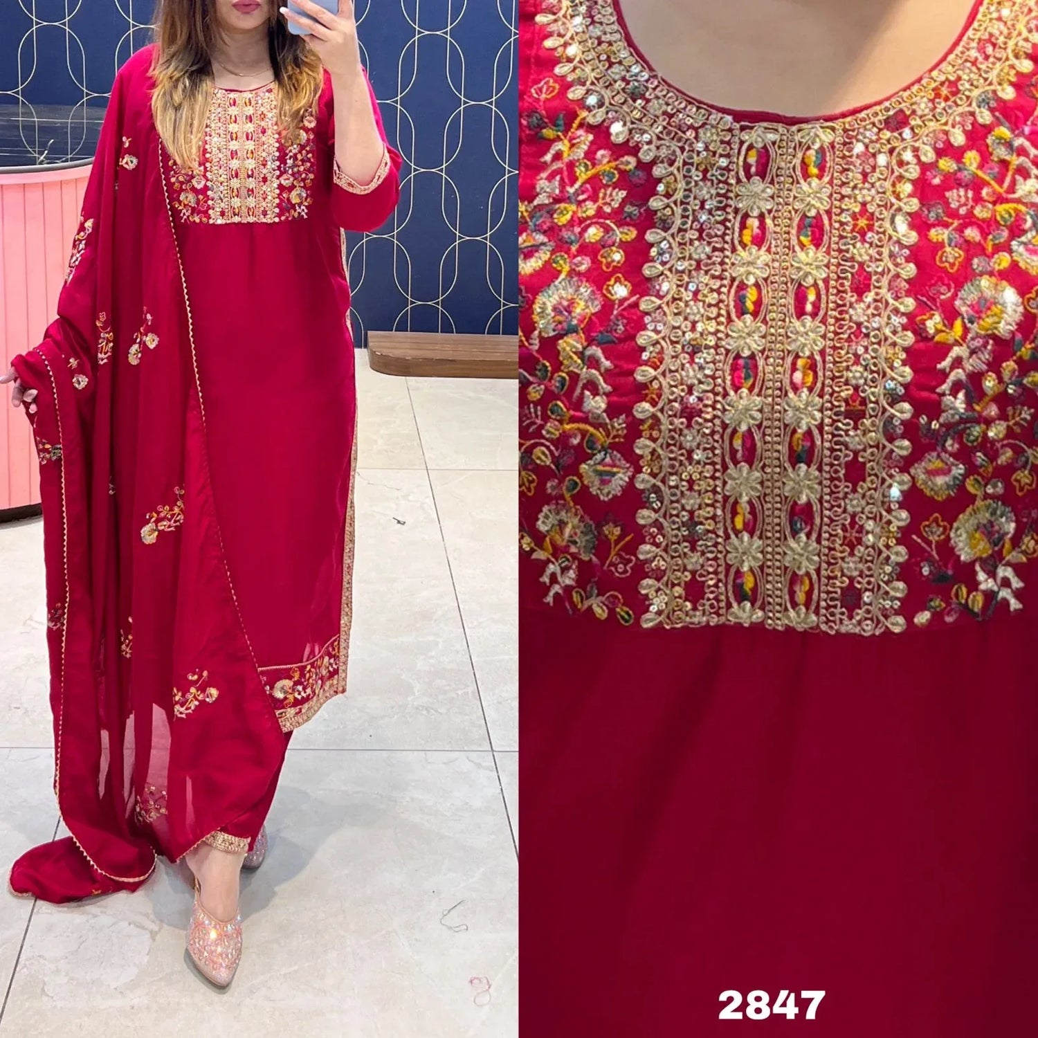 Beautiful Designer Kurti With Pant &amp; Sequence Dupatta