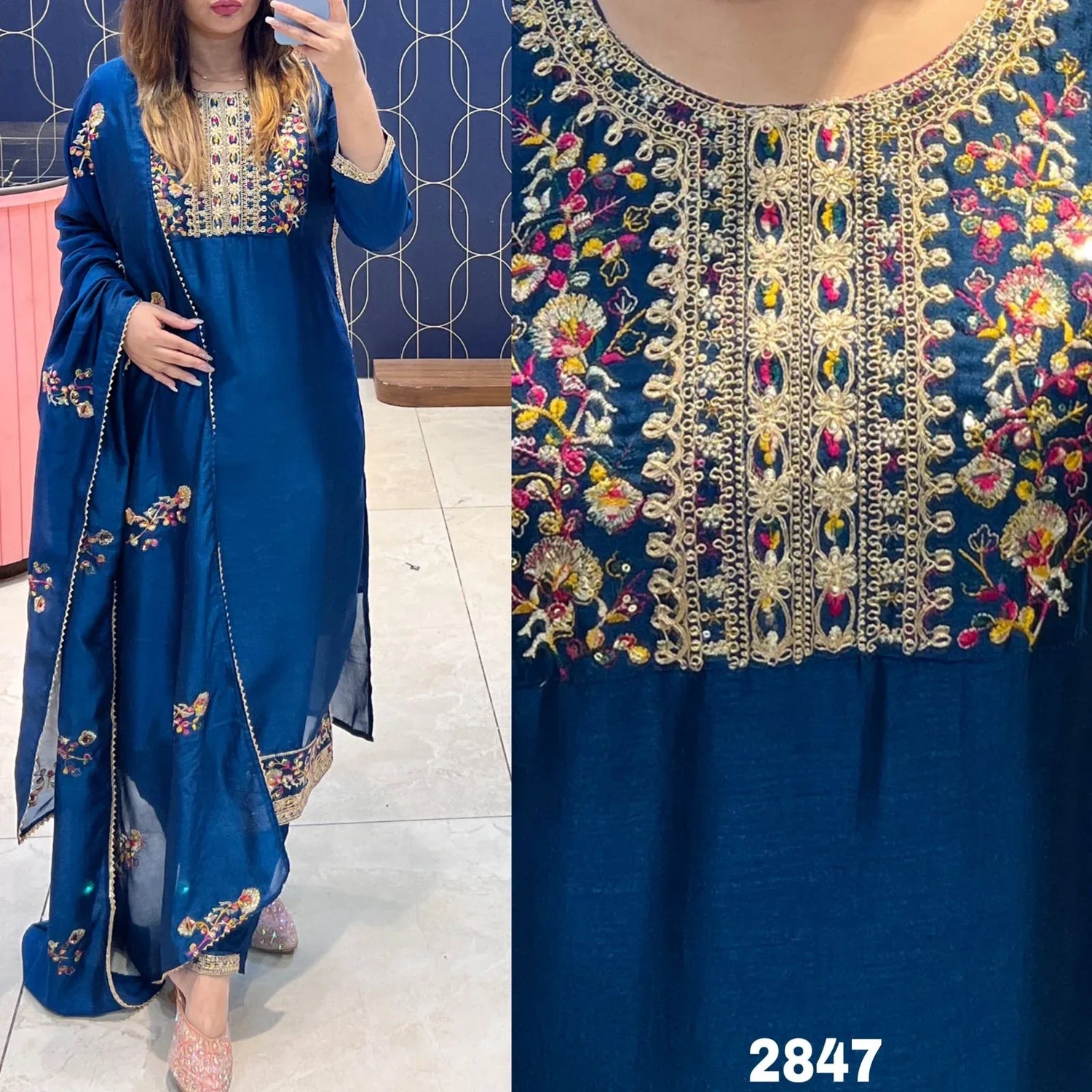 Beautiful Designer Kurti With Pant &amp; Sequence Dupatta