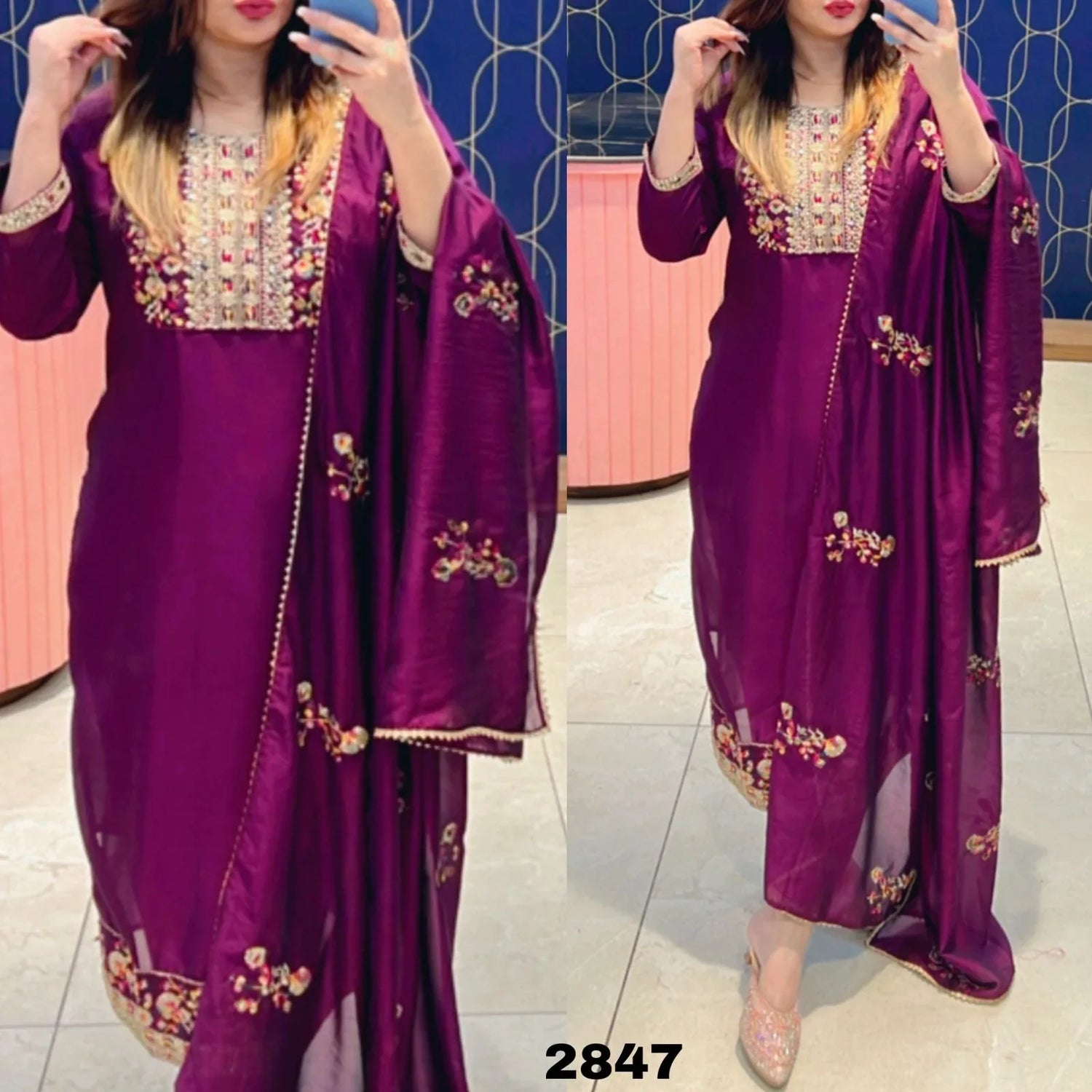 Beautiful Designer Kurti With Pant &amp; Sequence Dupatta