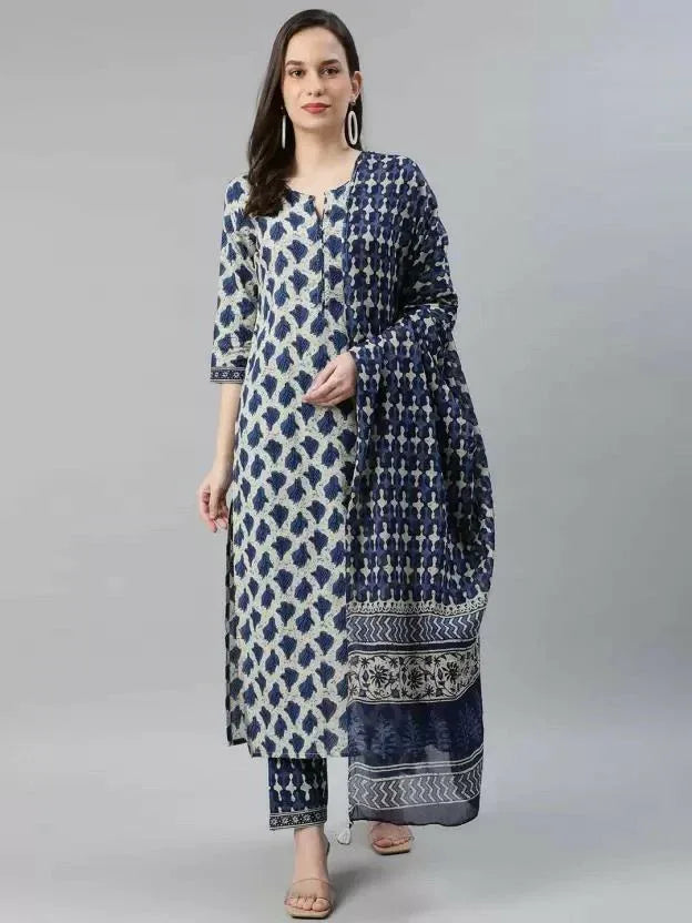 Beautiful Designer Pure Cotton Full Stiched Kurti Pant with Dupatta