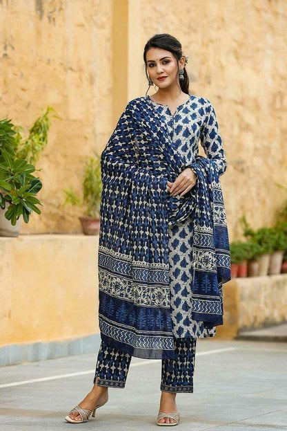 Beautiful Designer Pure Cotton Full Stiched Kurti Pant with Dupatta