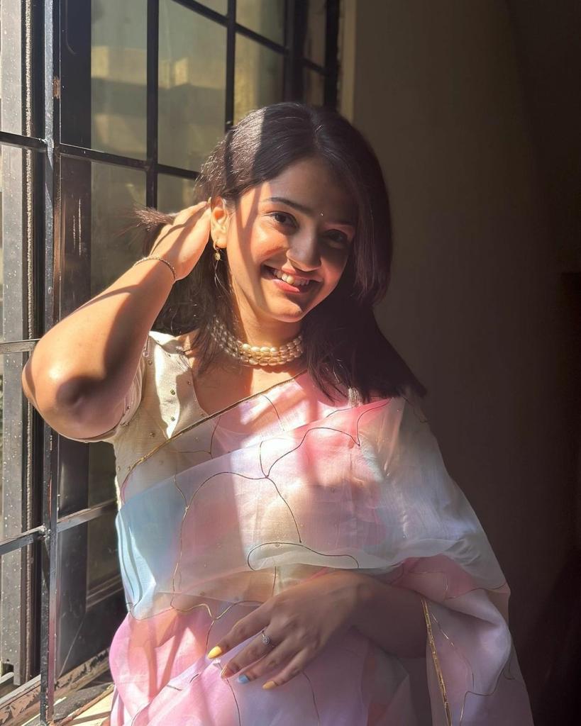 Beautiful Designer Pastel Multicolor Hand Printed Organza Saree