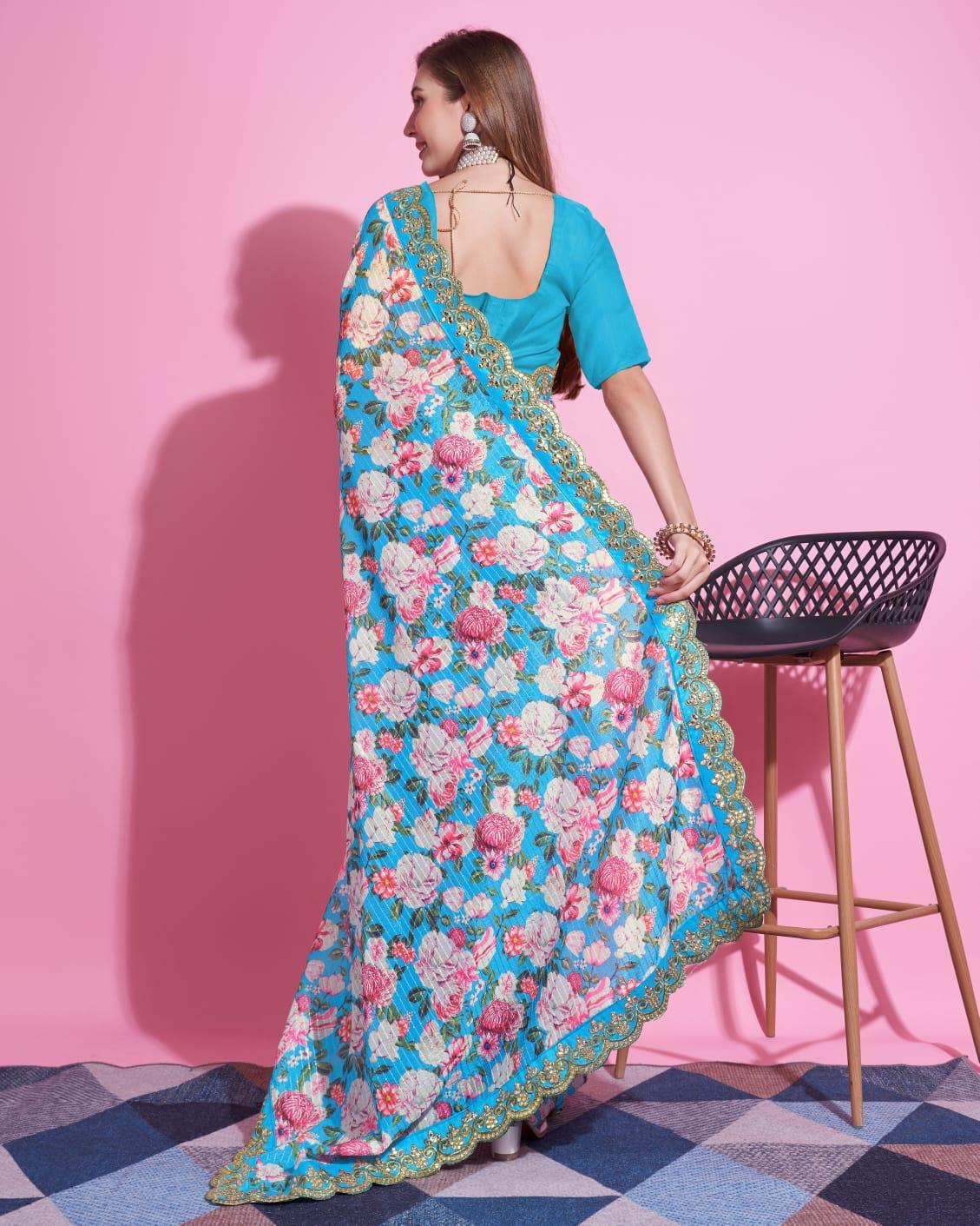 Beautiful Designer Floral Pattern Saree