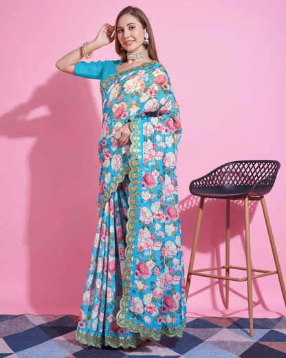 Beautiful Designer Floral Pattern Saree