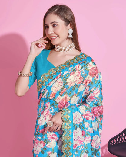 Beautiful Designer Floral Pattern Saree