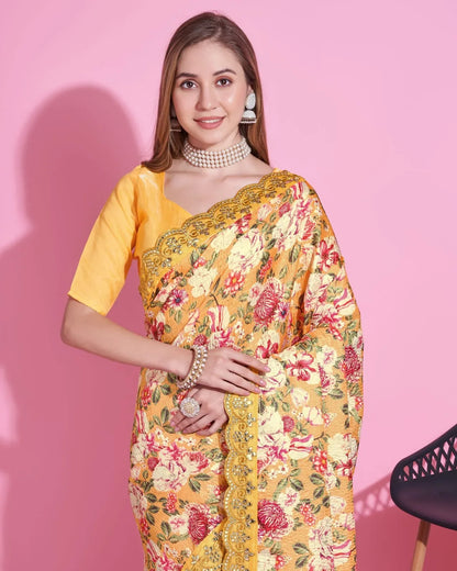 Beautiful Designer Floral Pattern Saree