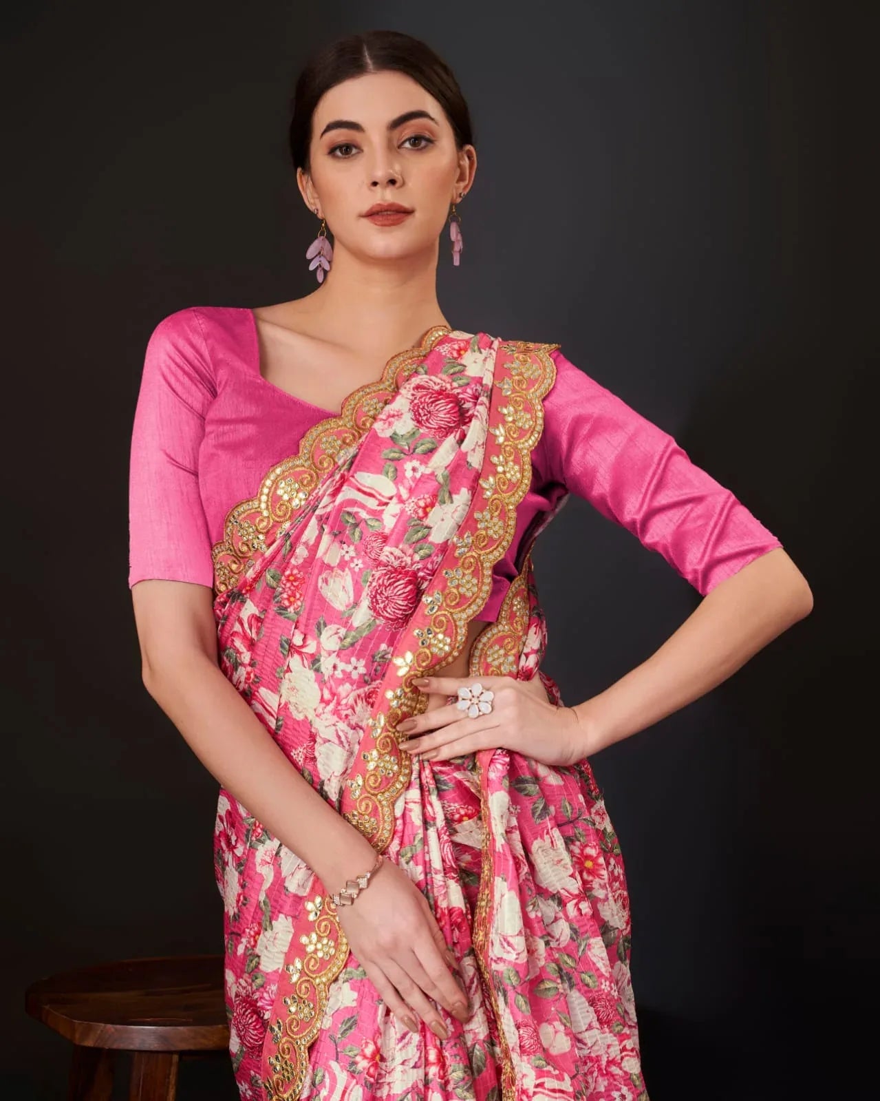 Beautiful Designer Floral Pattern Saree