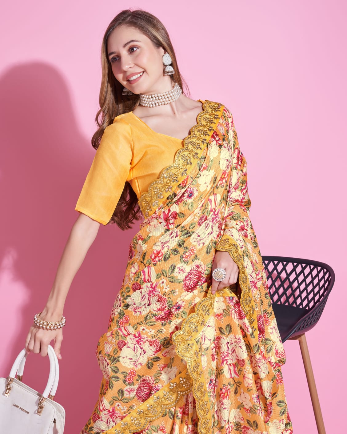 Beautiful Designer Floral Pattern Saree