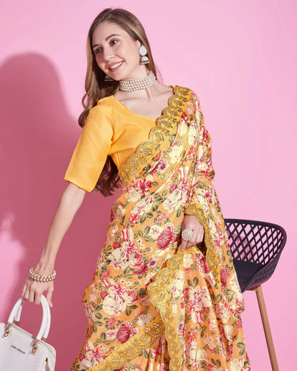 Beautiful Designer Floral Pattern Saree