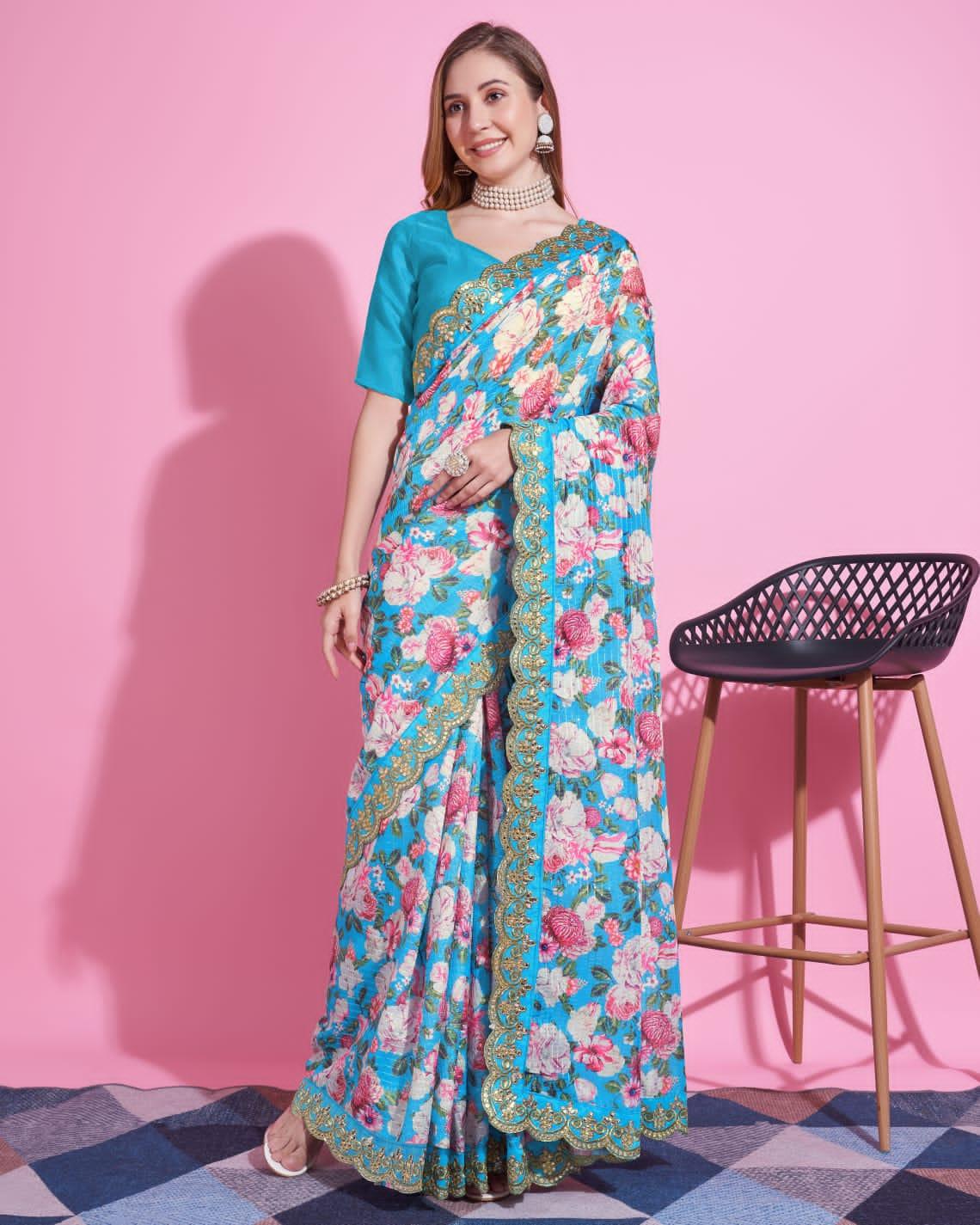 Beautiful Designer Floral Pattern Saree