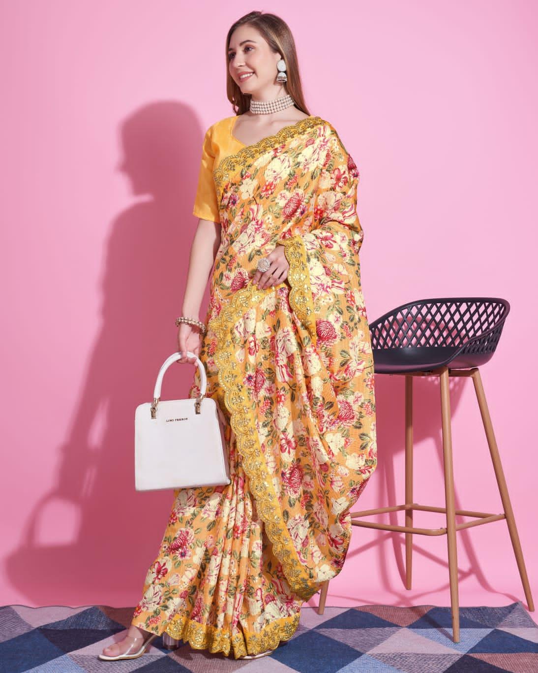 Beautiful Designer Floral Pattern Saree