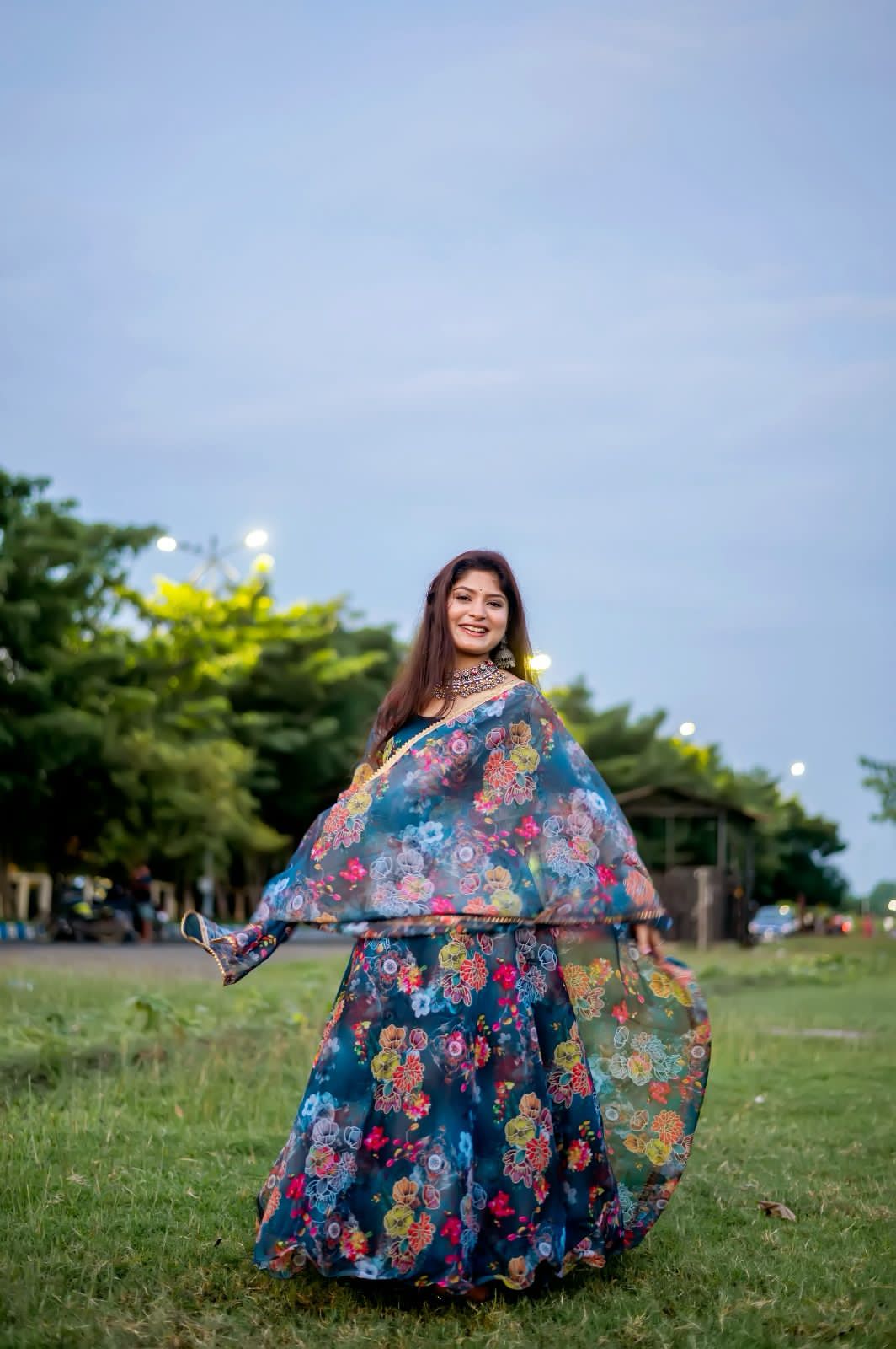 Beautiful Designer Party Wear Look Organza Taby Silk Gown