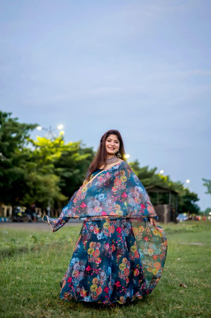 Beautiful Designer Party Wear Look Organza Taby Silk Gown