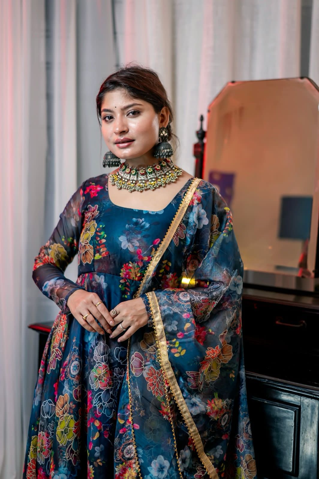 Beautiful Designer Party Wear Look Organza Taby Silk Gown