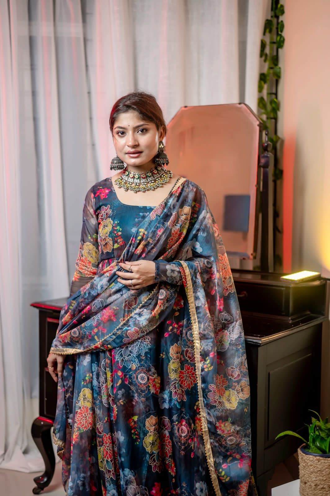 Beautiful Designer Party Wear Look Organza Taby Silk Gown