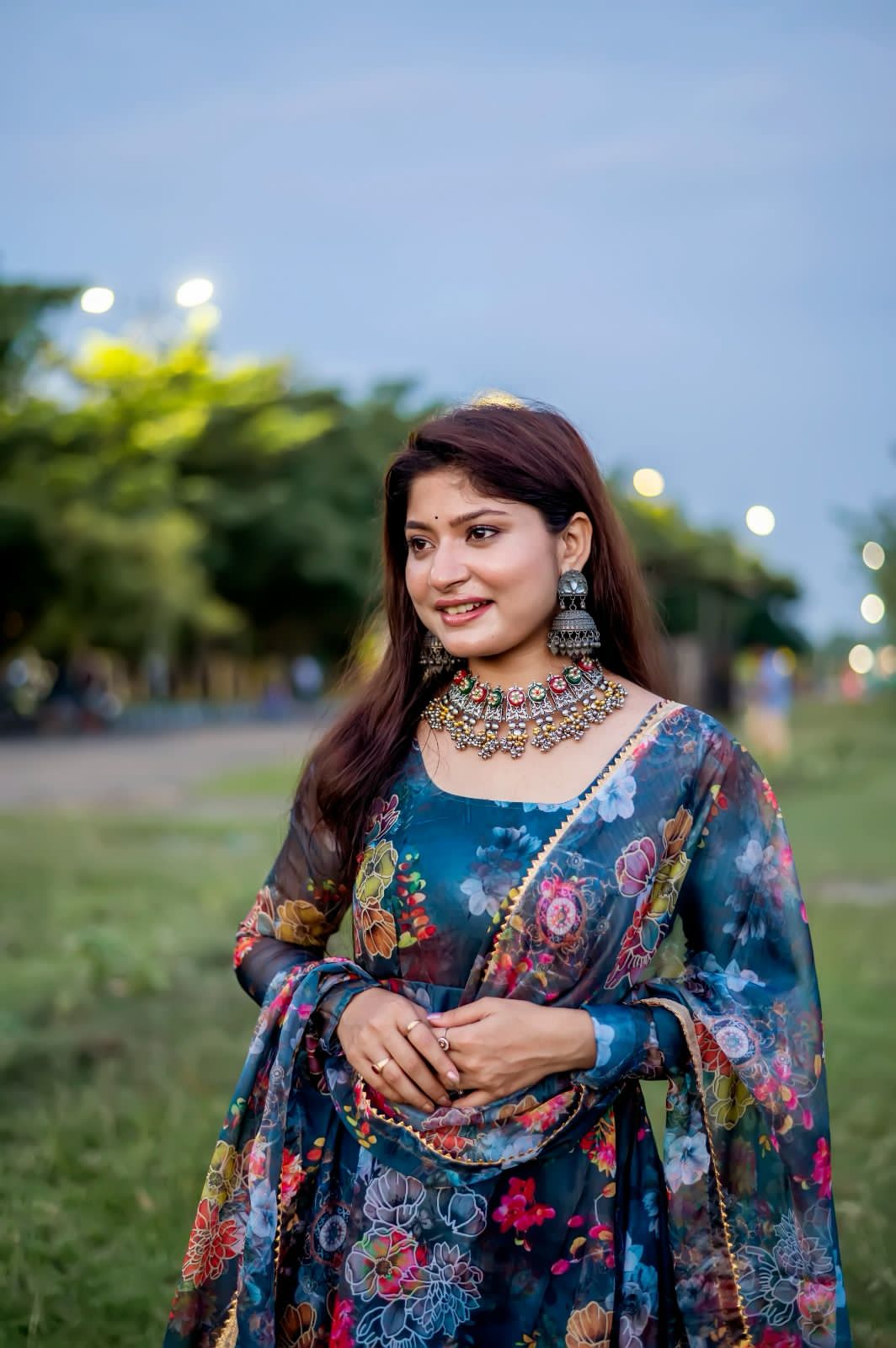 Beautiful Designer Party Wear Look Organza Taby Silk Gown