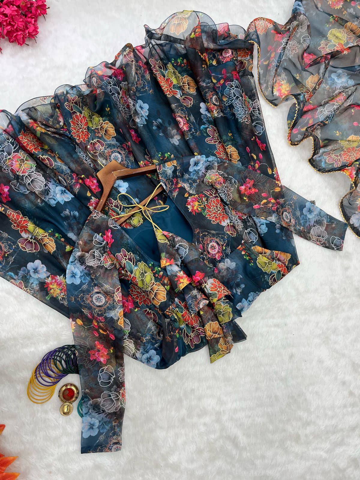 Beautiful Designer Party Wear Look Organza Taby Silk Gown