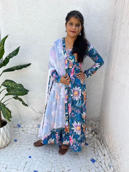 Beautiful Designer Party Wear Look Organza Taby Silk Gown