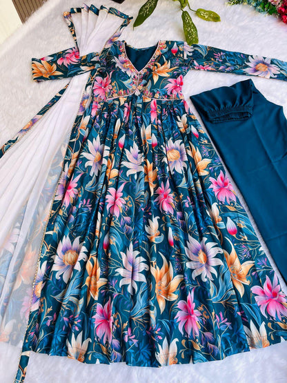 Beautiful Designer Party Wear Look Organza Taby Silk Gown