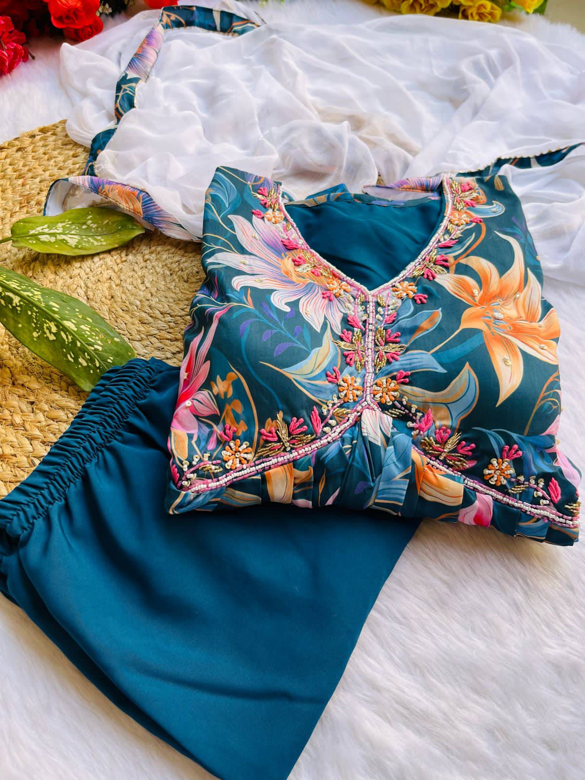 Beautiful Designer Party Wear Look Organza Taby Silk Gown