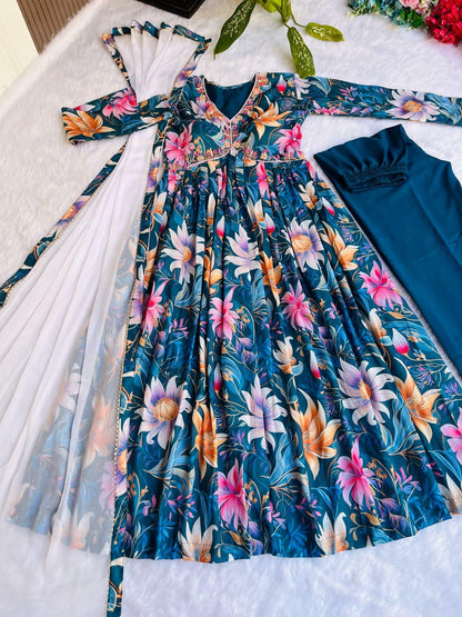 Beautiful Designer Party Wear Look Organza Taby Silk Gown