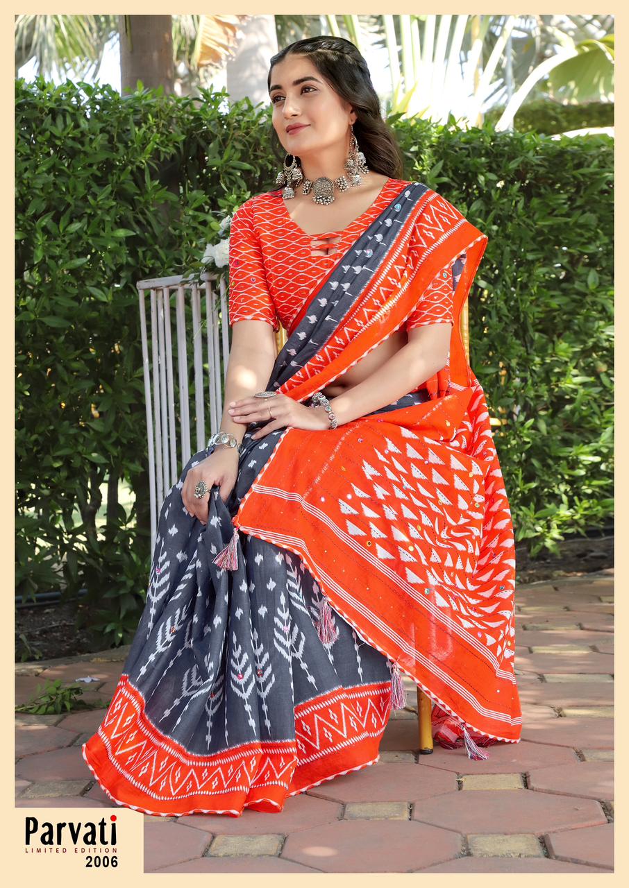 Beautiful Designer Jaipuri Woven Mulmul Cotton Saree