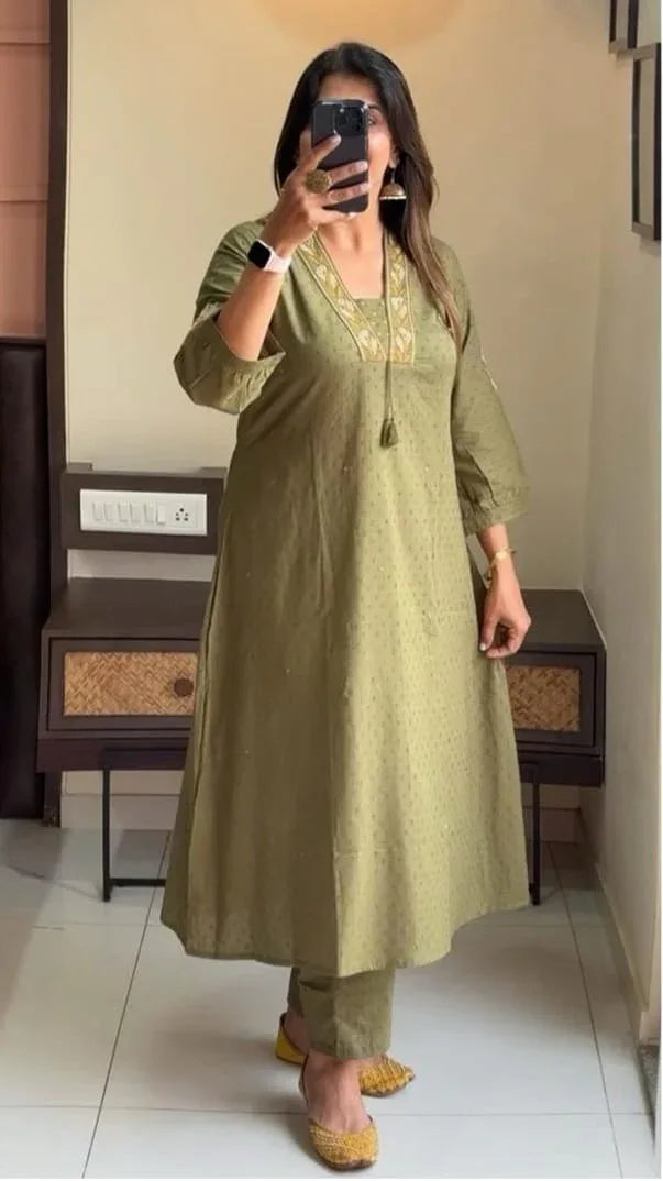 Beautiful Designer Pure Doby Cotton Kurti with Pent &amp; Dupptta Set