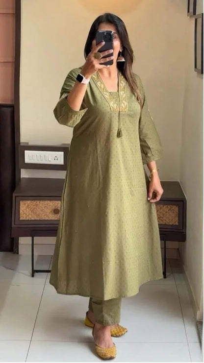 Beautiful Designer Pure Doby Cotton Kurti with Pent &amp; Dupptta Set