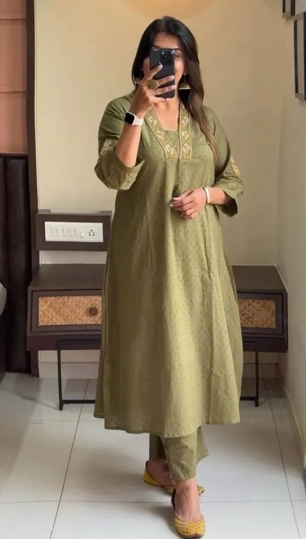 Beautiful Designer Pure Doby Cotton Kurti with Pent &amp; Dupptta Set