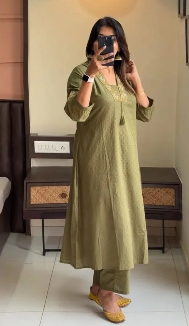Beautiful Designer Pure Doby Cotton Kurti with Pent &amp; Dupptta Set