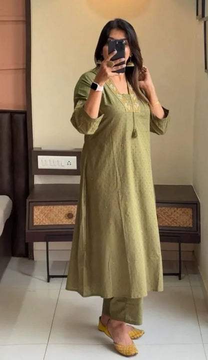 Beautiful Designer Pure Doby Cotton Kurti with Pent &amp; Dupptta Set