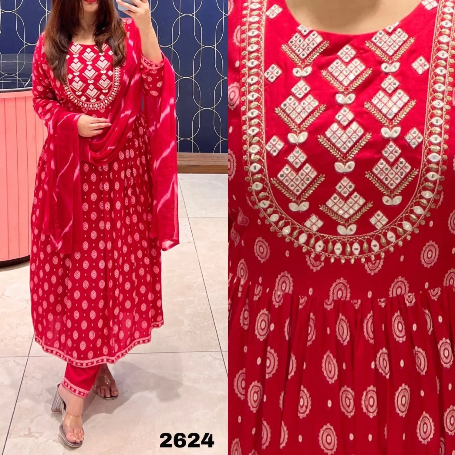 Beautiful Designer Kurti With Pant &amp; Sequence Dupatta