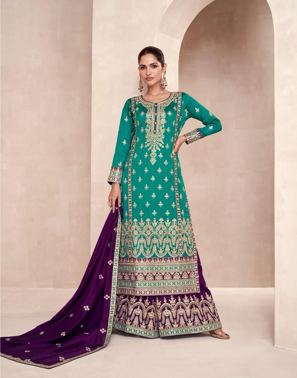 Beautiful Designer Wedding Wear Sky Blue Premium Punjabi Plazzo Suit
