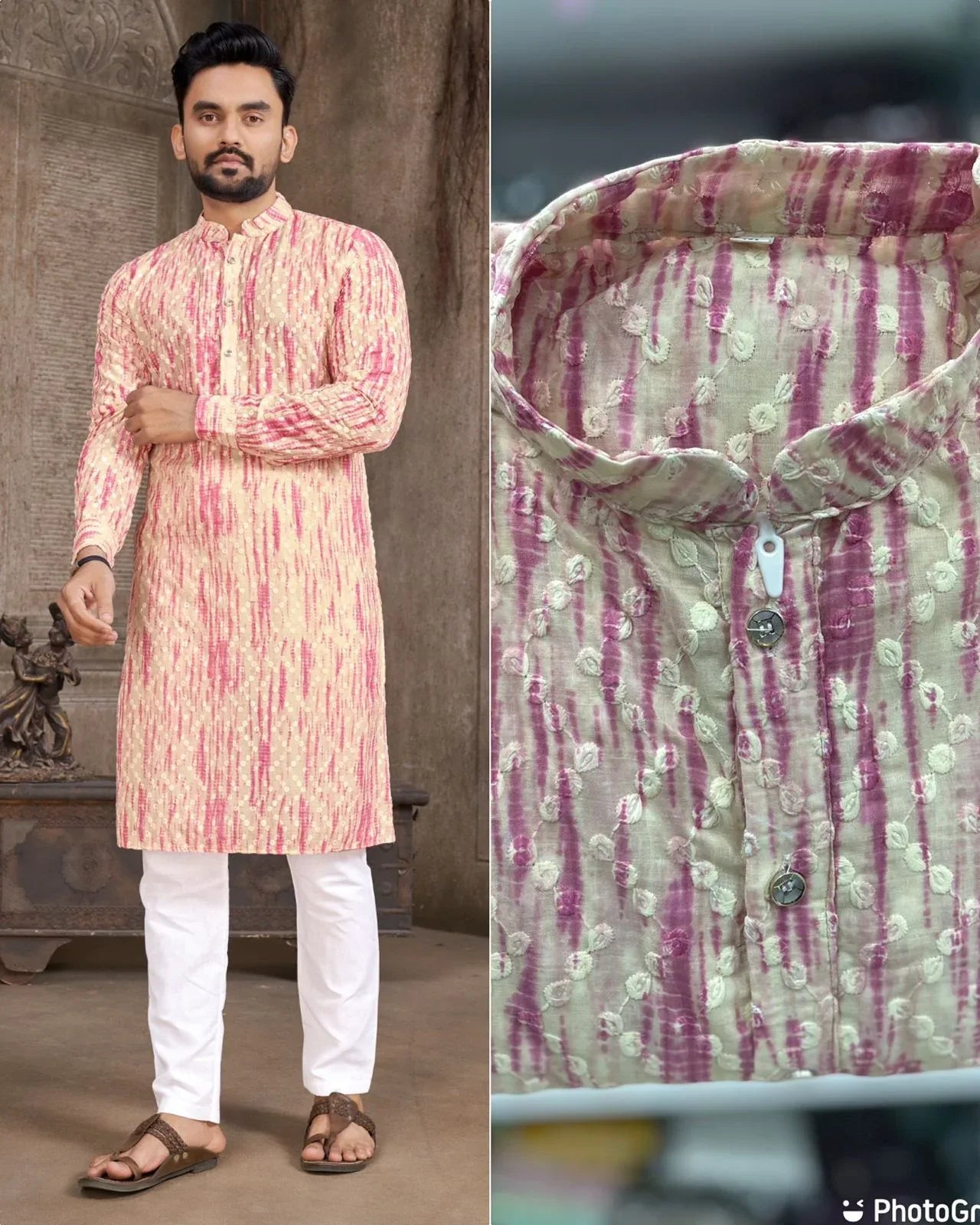 Heavy Designer Cotton Schiffli Chicken works with Sequence Digital Print Kurta Pyjama