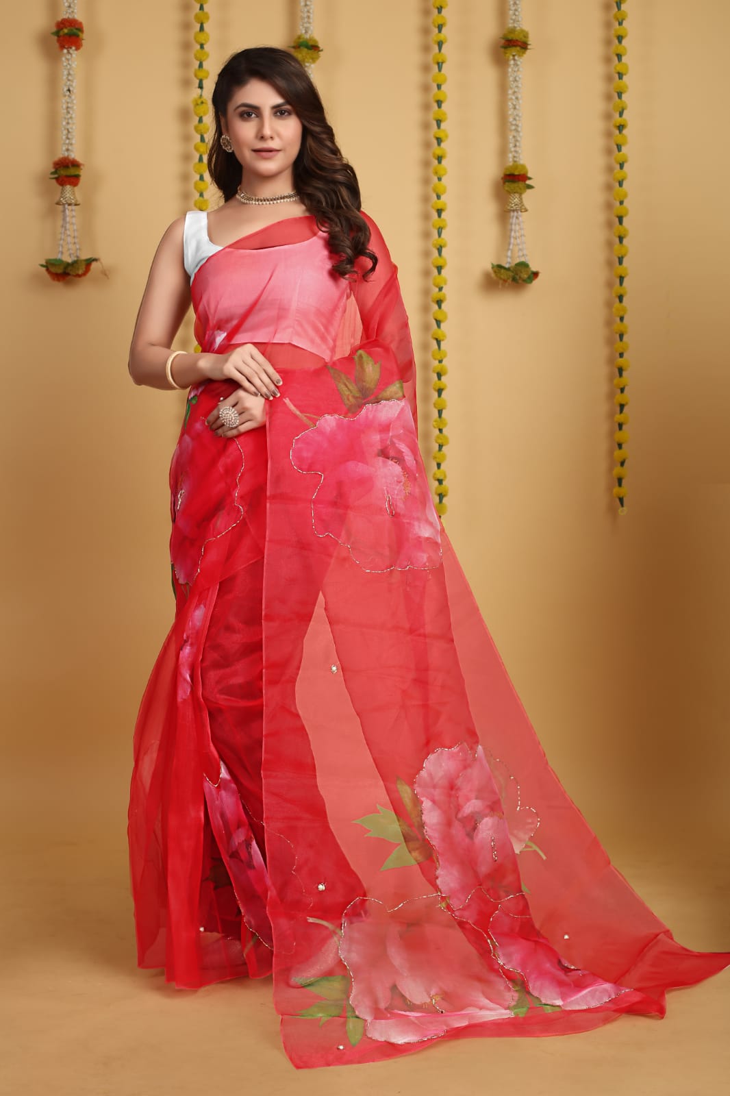 Pure organza digital print sarees deals